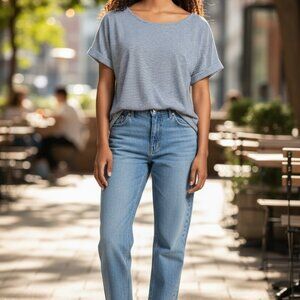 Christian Siriano NY Women's  Blouse White Navy Stripes Button Up Nautical Sm